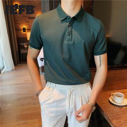 IEFB British Summer Men's Solid Color Blue Lapel Tops Korean Slim Fit Short Sleeve Casual Trend Polo Shirt 9Y6677 210524