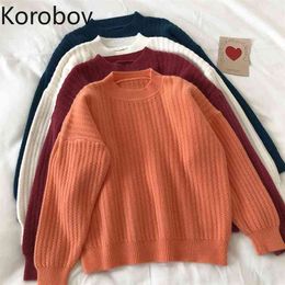 Ins All-match Pullover Sweater Women Autumn and Winter New Korean Version Loose Lazy Round Neck Thick Sweater Trend 210430