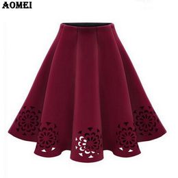 High Waist Woollen Skirt Knee Length Fall Winter Black Grey Wine Red Female Skirts Bottoms kilt Jupe faldas largas saia longa 210416