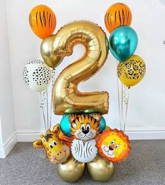 Party Scene Layout Props Supplies Forest Cartoon Animal Aluminum Foil Latex Balloon Set for Birthday Decoration Ballons Event Decor