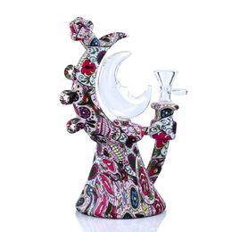 Newest hookahs printing beaker shishas moon Dab rig silicone hose joint Glass body Luminous height 7.6"