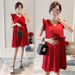 Maternity Dresses Pregnant Women's Korean Summer Loose Vest Dress Gowns Pregnancy Top Sleeveless