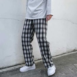 2021 New Streetwear Black Plaid Pants Men Joggers 2021 Mens Straight Harem Pants Men Korean Hip Hop Trousers Plus Size XXL X0723