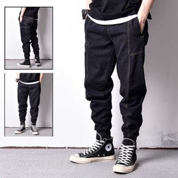 Japanese Style Vintage Fashion Men Jeans Slim Fit Spliced Designer Raw Denim Cargo Pants Streetwear Hip Hop Joggers 5EAK