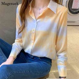 Fashion Long Sleeve Shirt Women Single Breasted Cardigan Chiffon s Blouse Colour Patchwork Office Blouses Blusas 11372 210512