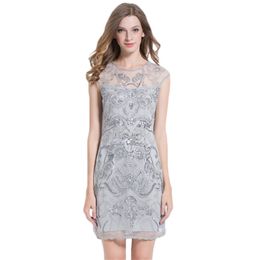 Dress For Women Elegant Fashion Mesh See-through Black Grey Pink Sleeveless Slim Sequin Dresses LR1081 210531