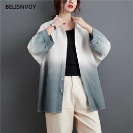 Streetwear Oversized Blouse Shirt Autumn Spring Casual Long Sleeve Tops Plus Size Woman Cotton Linen Harajuku Fashion Cardigan 210520