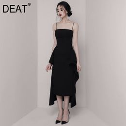 Women Black Backless Zipper Sling Embroidered Flares Dress Strapless Sleeveless Slim Fashion Tide Summer 7E0178 210421