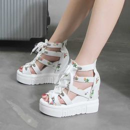size 42 Wees Shoes For Women Sandals High Heels Summer Shoes 2019 Chaussures Femme Platform Sandals white shoes X0526