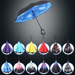 High Quality Windproof Reverse Folding Double Layer Inverted Chuva Umbrella Self Stand Inside Out Rain Protection C-Hook Hands CCF7660