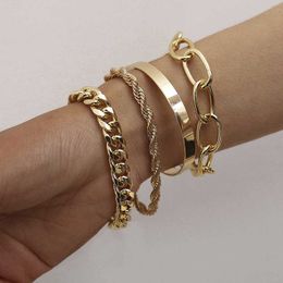 4pcs/set Punk Metal Twisted Rope Chain Bracelet Hip Hop Bracelets Bangles Gift Fashion High Quality Exquisite Jewelry 2021 New Q0719