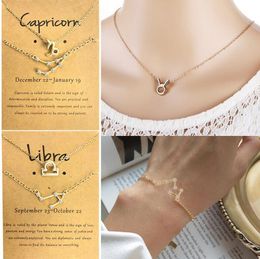 12 Zodiac Necklace and Bracelet Set Fashion Constellation Necklaces Bracelets Jewellery with Gift Card for Men Women