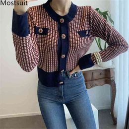 Korean Vintage Knitted Cardigan Sweater Women Autumn Winter Single-breasted O-neck Tops Coat Fashion Ladies Jumper 210513