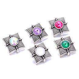 Colourful Cross Shape Silver Colour Snap Button Charms Women Jewellery findings Bright Rhinestone 18mm Metal Snaps Buttons DIY Bracelet jewellery