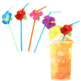 Disposable Dinnerware HUHULE Summer Juice Drinking Straws Hawaiian Birthday Party Decoration Wedding Deco Supplies