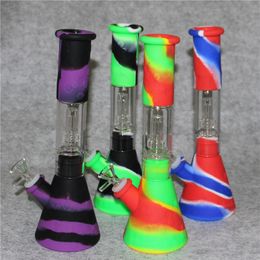 Silicone Bong portable Water Pipes hookah Removable beaker silicon bongs for smoke unbreakable glass shisha hookahs