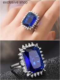 blue diamond white gold ring Canada - Luxury Square Blue Crystal Bague Fine Jewelry Sapphire Gemstones Zircon Diamonds Rings for Women White Gold Silver Color Bijoux