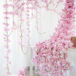 2.3M Artificial Cherry Blossom Vine Wedding Garland Ivy Decoration Fake Silk Flowers Vine for Wedding Arch Home Decor