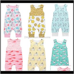 Jumpsuitsrompers Clothing Baby Maternity Drop Delivery 2021 Baby Rompers 14 Colours Sleeveless Lemon Puppy Bears Whale Printed Boy Girls Born