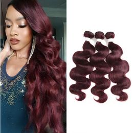 Brazilian Body Wave Human Hair Bundles 99J/Burgundy Red Colored Weave 8-20 Inch Non Remy Extension 3/4PCS