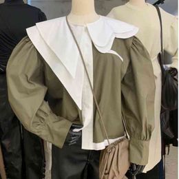 Sweet Peter Pan Collar Blouses Woman Shirts Chic Asymmetrical Design Women Fashion Tops Spring Long Sleeve Blusas Mujer 210514