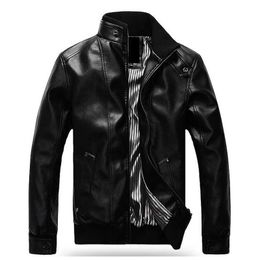 Fashion Male Motorcycle Leather Jacket Plus Size XXXL 4XL 5XL Black Brown Mens Mandarin Collar PU Coats 210518