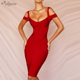 Summer Off Shoulder Skinny Bandage Dress Women Sexy Red Spaghetti Belt Club Vestidos Celebrity Party 210527