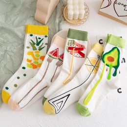 Socks & Hosiery PEONFLY Creative Women Funny Cute Cartoon Fruit Avocado Lemon Pineapple Print Happy Harajuku Skateboard Cotton