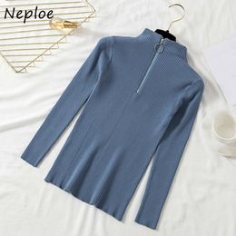Neploe Womens Sweaters Autumn and Winter Korean Half Turtleneck Ring Zipper Slim Fit Knitted Pullovers Female Tops 82055 210423