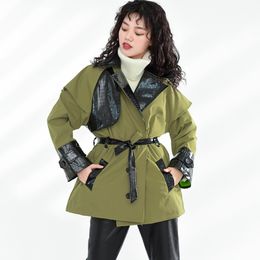 Safari Style Double Breasted Ladies Coat Spring Autumn Long Sleeve Plus Size Green Overcoat Casual Jacket 8Q62306 210510