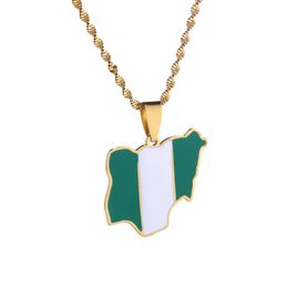 Stainless Steel Trendy Nigeria Map Flag Pendant Necklaces Gold Color Nigerian Maps Chain Jewelry