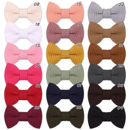 New 2.8Inch Cute Ribbed Hair Bow With Clips Girls Cotton Solid Knit Bows Hairpins Hair Accessories Kids Girl Headwear