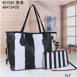 Brand Fashion stripe Women Duffel Bags Handbags PU Leather Small Flap Crossbody Bag Son-mother Evening Clutch +Purse 46*15*28cm