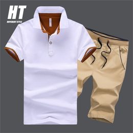 Summer Brand Men Sports Sets 2Piece Casual Men's Short-sleeve POLO Shirt+Shorts Running Fitness Suit Male Tracksuit 5XL 210806