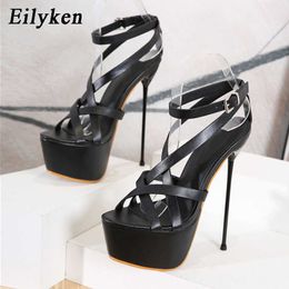 Eilyken Fashion Black N Band Open Toe Stiletto High Heels Ankle Buckle Strap Women's Sandals Summer Platform Shoes 210624