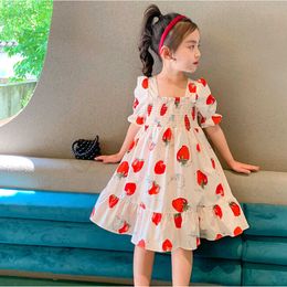 1y-6y Kids Girl Summer Dress Toddler Baby Kids Girls Strawberry Ruched Dress Party Christmas Princess Dresses Clothes Vestidos Q0716
