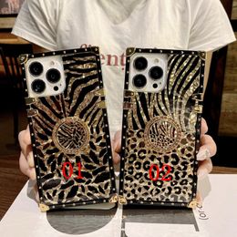 Phone Case Luxury Fashion Leopard Feather Square Mobile Phone Case For Iphone 13 12 11Pro Max 12mini 11Promax XS MAX XR 7/8/SE2 7P/8P With Stand