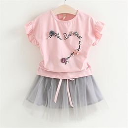 Girls Summer Sets Kid Clothes Leisure Letter Printing Short Sleeve + Shorts 2Pcs Toddler Clothing 210528