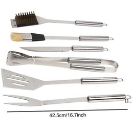 NEWWholesale 6 Pieces Set Stainless Steel Barbecue Tools Cooking Professional Outdoor BBQ Utensils Accessories Kit With Aluminium Box EWE7519