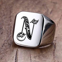 Vnox Retro Initials Signet Ring for Men 18mm Bulky Heavy Stamp Male Band Stainless Steel Letters Custom Jewellery Gift for Him