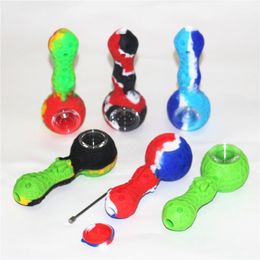 bee smoking pipe portable Coloured Silicone tobacco Oil hand pipes with glass bowl dabber tool for wax