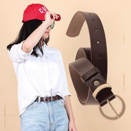 Belts Women Imitation Leather Belt Alloy Round Pin Buckle Black Width Style Personality Student Sweet Retro