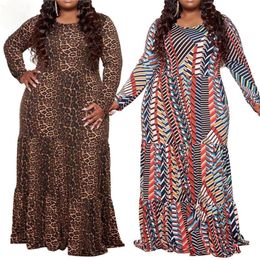 leopard print dresses plus size NZ - Casual Dresses Plus Size For Women Elegant Loose Leopard Print Maxi Dress Spring Fall Clothes Wholesale Drop