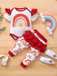 Baby Rainbow Print Ruffle Trim Bodysuit & Sweatpants SHE