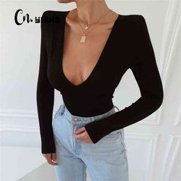 CNYISHE Deep V Sexy Bodysuits Long Sleeve Bodycon Rompers Women Jumpsuits Skinny Bodies Ladies Female For Woman Overalls 210715
