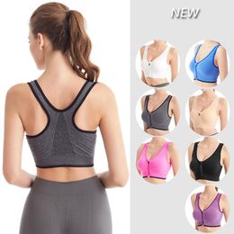 Gym Clothing 2021 Breathable Zip Front Sports Bra Shockproof Wirefree Running Vest Yoga Underwear For Women N66