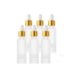 Frosted Glass Essential Oil Dropper Bottle Empty Liquid Container with Eye Droppers Rose-Golden Caps