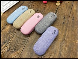 Large Hard Shell Eyeglasses Case - Fashionable Linen fabric stickers Protector (Assorted Colors) - 16x5.4x3.6 cm
