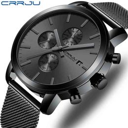 Mens Watches CRRJU Watches Chronograph Waterproof Date Analogue Quartz Fashion Business Wrist Watches for Men relogio masculino 210517