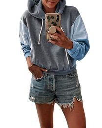 Women's Hoodies & Sweatshirts Jeemery Womens Colour Block Patchwork Long Sleeve Crew Neck Oversized Hooded Streetwear Casual Pullover Tops